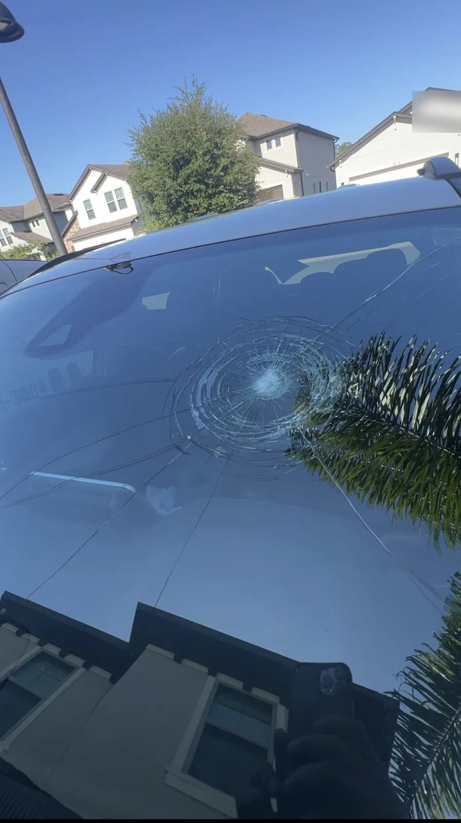 Shattered windshield on a Jeep Compass before replacement in Lake Nona, Orlando FL