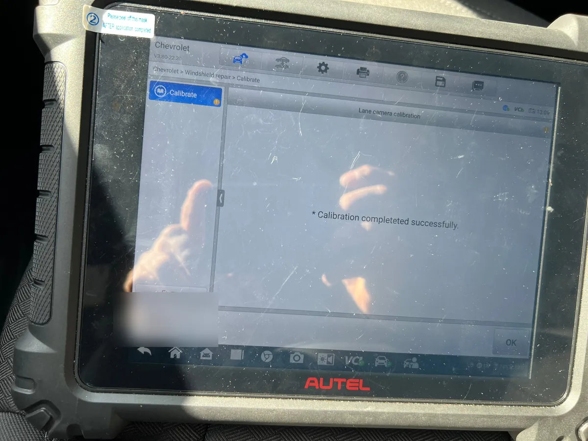 Scan tool showing lane camera calibration completed on a 2024 Chevrolet Tahoe in Winter Garden, FL